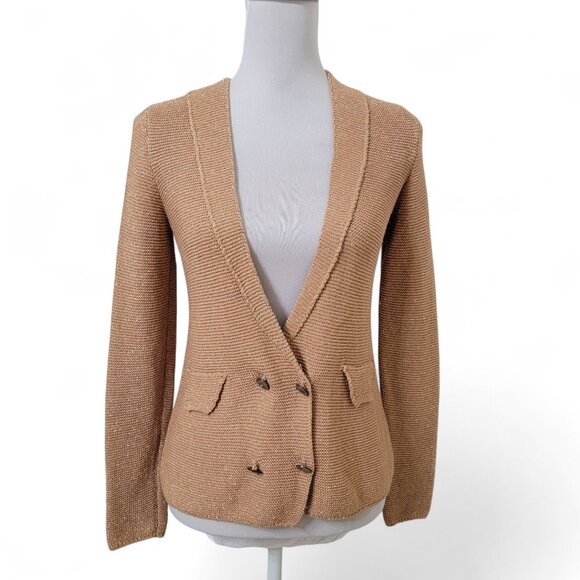 Roem Size Unknown (S/M?) Tan with Copper Metalling Threading Knit Cardigan - Picture 1 of 12